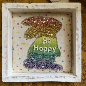 Bunny Decoration Rainbow Be Hoppy Sequence & Beads Bunny Distressed White Frame
